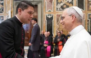 José Nahúm Jairo Salas Castañeda cumprimenta Leão XIV.