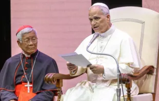 Leão XIV hoje (26) em encontro com sacerdotes em Roma.