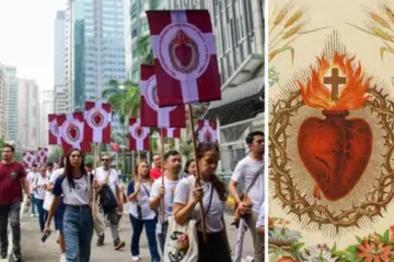 Marcha da Humildade nas Filipinas e cartão com o Sagrado Coração de Jesus