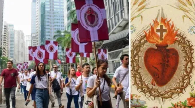 Marcha da Humildade nas Filipinas e cartão com o Sagrado Coração de Jesus ?? 