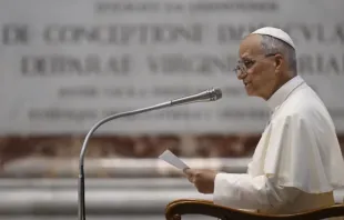 O papa Leão XIV fala a cerca de 400 bispos de 38 países na basílica de São Pedro, no Vaticano, em 25 de junho de 2025.