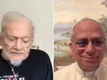 O papa Leão XIV fala ontem (20) com o astronauta Buzz Aldrin em vídeochamada a partir de Castel Gandolfo, Itália.