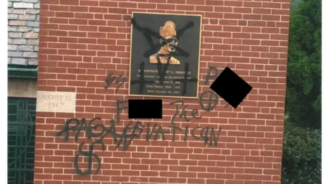 Propriedade da igreja de Santa Isabel da Hungria vandalizada em Pleasant Hills em 19 de julho de 2025 ?? 