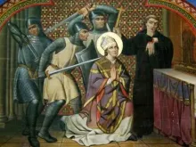 Mural representando o assassinato de são Tomás Becket, na catedral de Bayeux, França.