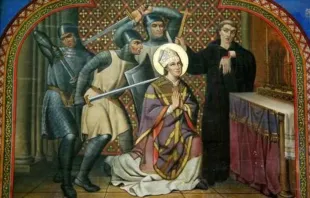 Mural representando o assassinato de são Tomás Becket, na catedral de Bayeux, França.