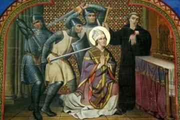 Mural representando o assassinato de são Tomás Becket, na catedral de Bayeux