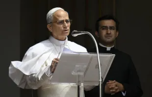 O papa Leão XIV faz discurso do Ângelus em 13 de julho de 2025 na Praça da Liberdade, em Castel Gandolfo, Itália.