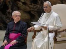 Papa Leão XIV na audiência geral de hoje (13), no Vaticano.