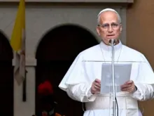 O papa Leão XIV hoje (17) na oração do Ângelus em Castel Gandolfo, Itália.