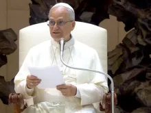 Papa Leão XIV na audiência geral de hoje (20) no Vaticano.