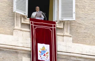 O papa Leão XIV profere ontem (24) seu discurso dominical do Ângelus no Palácio Apostólico, com vista para a praça de São Pedro.
