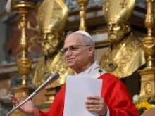 O papa Leão XIV em missa ontem (1) com agostinianos em Roma, Itália.