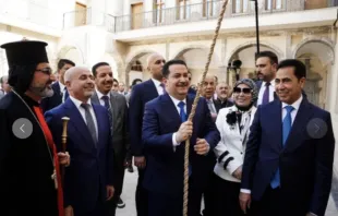O primeiro-ministro do Iraque, Mohammed Shia' al-Sudani, reabre a igreja da Imaculada Conceição e Nossa Senhora da Hora em Mosul, Iraque, na última segunda-feira (1). | Crédito: Ismail Adnan/ACI MENA