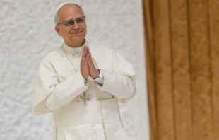 O papa Leão XIV entra na Aula Paulo VI, no Vaticano, no início de uma audiência geral.
