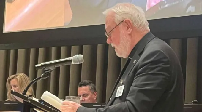 Paul R. Gallagher faz discurso na sede da ONU em Nova York em 23 de setembro de 2025 ?? 