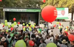 Milhares de manifestantes se uniram à Marcha pela Vida em Colônia, Alemanha, em 20 de setembro de 2025.
