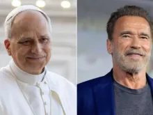 Papa Leão XIV e Arnold Schwarzenegger.