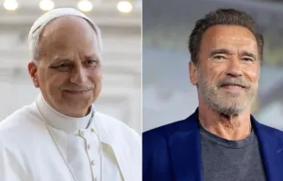 Papa Leão XIV e Arnold Schwarzenegger.