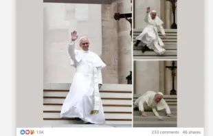 Fotografias geradas por inteligência artificial do papa Leão XIV aparentemente caindo de uma escada em frente à basílica de São Pedro, no Vaticano, circularam na internet em junho.