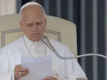 O papa Leão XIV na audiência geral de hoje (15), no Vaticano.