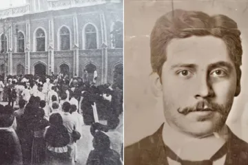 Multidão no velório de José Gregorio Hernández  e retrato do "médico dos pobres" em sua juventude