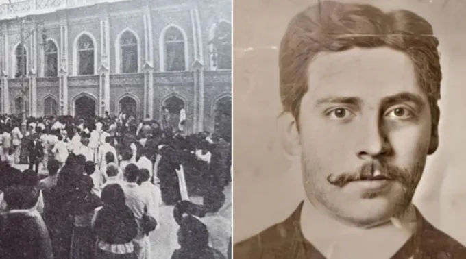 Multidão no velório de José Gregorio Hernández  e retrato do "médico dos pobres" em sua juventude