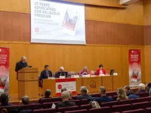 O secretário de Estado da Santa Sé, cardeal Pietro Parolin, discursou ontem (21) na apresentação do Relatório sobre a Liberdade Religiosa no Mundo 2025.