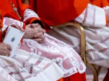 Cardeais acompanham cerimônia no consistório público ordinário para a criação de cardeais na basílica de São Pedro, no Vaticano, em 7 de dezembro de 2024.