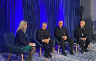 Maura Moser modera discussão ontem (11) sobre migração com bispos americanos em Baltimore, EUA.