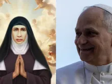 Imagem da beata madre Elisva Vakha'i e foto do papa Leão XIV.