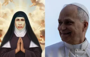 Imagem da beata madre Elisva Vakha'i e foto do papa Leão XIV.