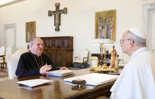 Papa Leão XIV e dom Fernando Rifan em uma audiência privada no sábado, 15 de novembro, no Vaticano