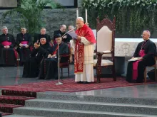 O papa Leão XIV se dirigiu aos bispos, padres, consagrados e agentes pastorais em Harissa, Líbano