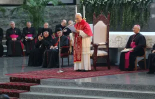 O papa Leão XIV se dirigiu aos bispos, padres, consagrados e agentes pastorais em Harissa, Líbano