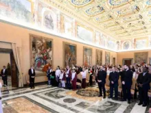 Papa Leão XIV em audiência hoje (29) no Palácio Apostólico, no Vaticano.