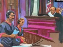 Retrato de Nicolás Maduro e Cilia Flores no tribunal de Nova York, EUA, onde compareceram na última segunda-feira (5). Fotos e vídeos são proibidos, por isso este recurso, mas jornalistas têm permissão para estar presentes.