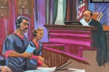 Retrato de Nicolás Maduro e Cilia Flores no tribunal de Nova York, EUA, onde compareceram em 5 de janeiro de 2026