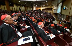 Cardeais se reúnem ontem (8) com o papa Leão XIV na terceira sessão do consistório.