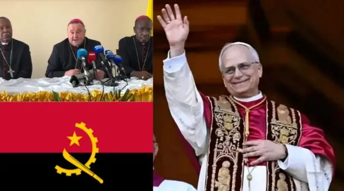 Membros da Conferência Episcopal de Angola e São Tomé (CEAST), bandeira de Angola e Papa Leão XIV ?? 