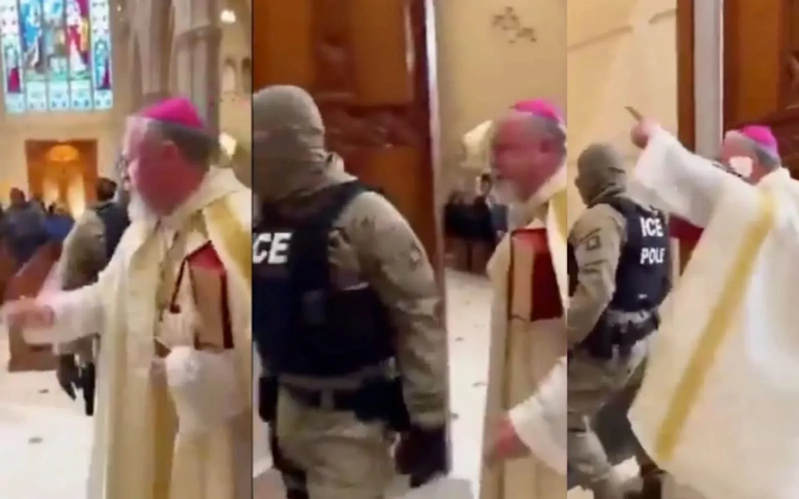 Vídeos de padres expulsando agentes do ICE de igrejas nos EUA que viralizaram são falsos