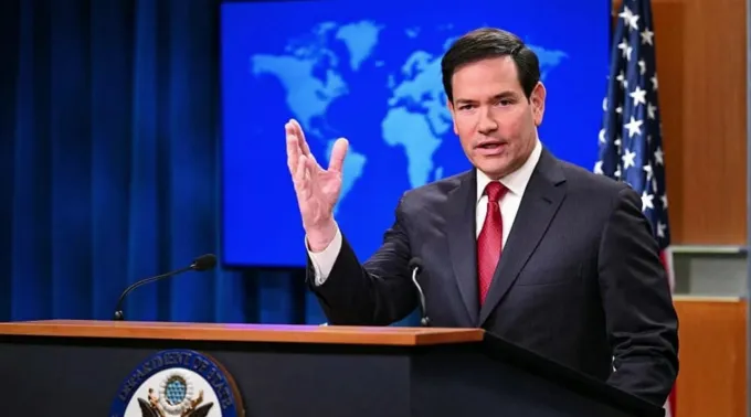 Marco Rubio em entrevista coletiva em Washington, D.C., em 19 de dezembro de 2025 ?? 