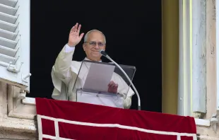 Papa Leão XIV acena para multidão na praça de São Pedro, no Vaticano, depois de rezar o Ângelus em 18 de janeiro de 2026.