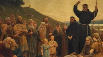 Santo Ansgário, missionário na Escandinávia. Pintura de Wenzel Tornøe, 1895.