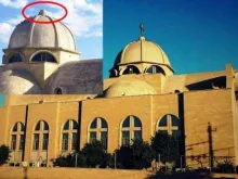 Igreja de São Efrém em Mossul com a cruz retirada como mostra foto acima. Imagem: Fundação Pontifícia Ajuda à Igreja que Sofre