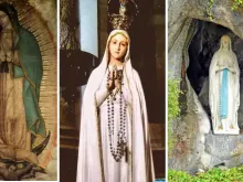 Pintura original de Nossa Senhora de Guadalupe, imagens de Nossa Senhora de Fátima e de Nossa Senhora de Lourdes