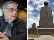 Dom Alfredo Espinoza e o monumento da Metade do Mundo