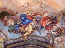 Afresco retratando a assunção da Virgem Maria na Basílica de San Petronio em Bolonha, Itália.