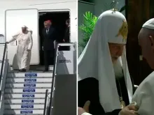 O Papa desce do avião que o levou a Cuba
