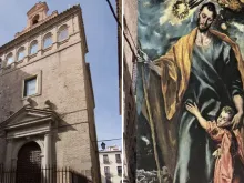 Fachada da capela de são José (esq.) e imagem de são José presente no retábulo central realizado por El Greco (dir.). Crédito: Wikipedia-Carlos Delgado CC BY-SA 4.
