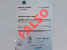A carta falsa com a assinatura do núncio na Argentina